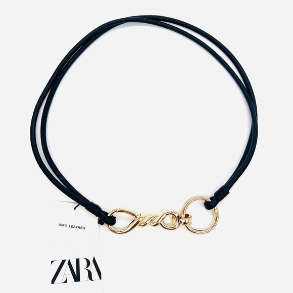 ZARA Leather Double Corded Belt With Gold Clip Accent 32 NWT - Picture 1 of 7